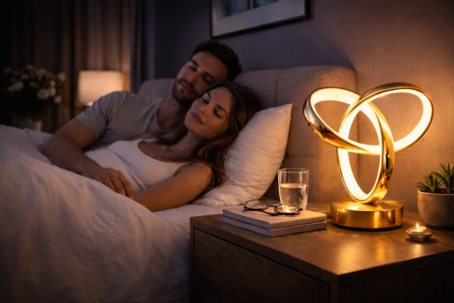 Warm Vujara light on a bedside table